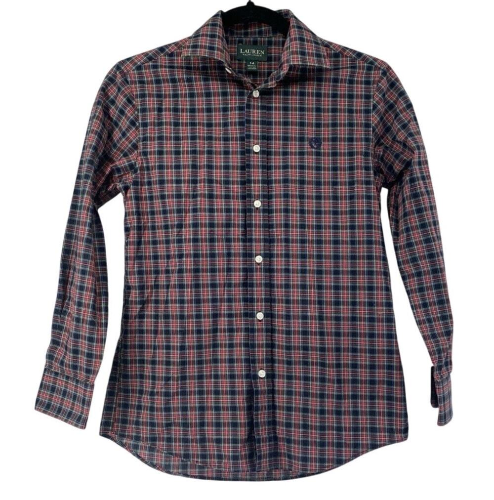 Lauren Ralph Lauren Boys Plaid Button-Up Shirt Red Black Size 14